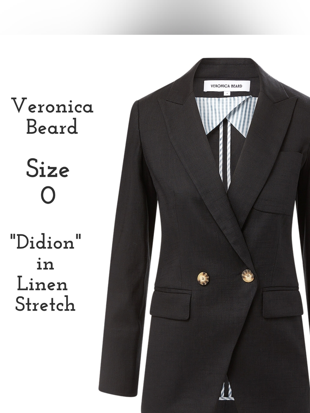 Veronica Beard 0 Black Didion Blazer Stretch-Linen Jacket